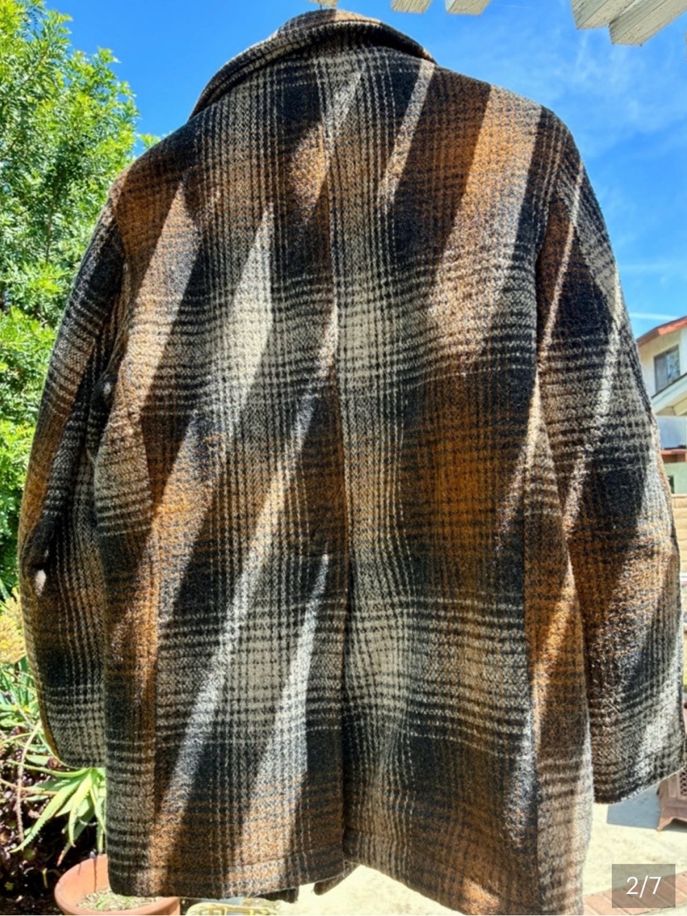 Vintage Grunge Brown Plaid Peacoat